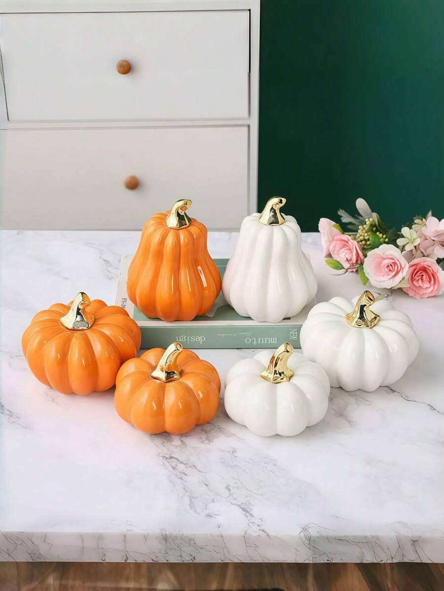 1pc Pumpkin Shaped Ceramic Decoration Piece, Minimalist & Modern, Suitable For Desk, Office, Home Decor, Essential Halloween Decoration & Gift