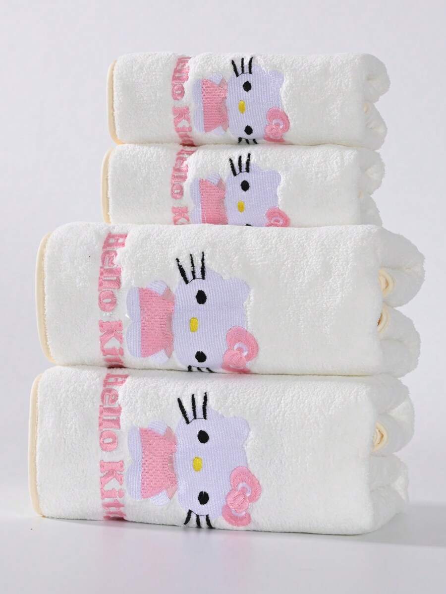 Sanrio 1pc Sanrio Cute Cartoon Character Hello Kitty Coral Fleece Soft Absorbent Quick Dry Non-Shedding Hand Towel & Bath Towel, Face Towel Size 34*75, Bath Towel Size 70*140cm, Bathroom Essential