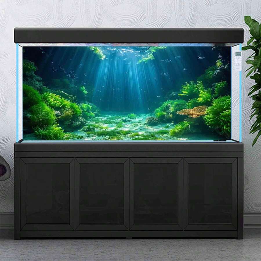Sunshine Seaweed Themed Aquarium Background Painting, Terrarium Sticker, Create A Fantasy Underwater World For Fish And Shrimp, Aquarium Accessories, Aquarium Decoration