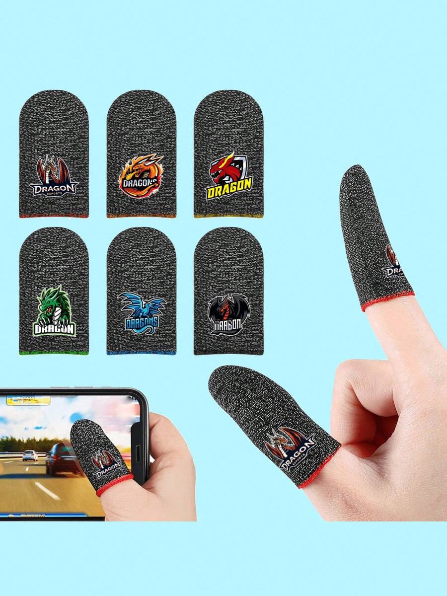 6 Pares de Mangas de Dedo Prateadas com Fibra para Jogos, com Padrão de Dragão, Mangas de Dedo e Polegar para Controladores de Jogos de Celular, Toque Seamless, Anti-Suor e Respirável, para , Rules of Survival, Presente Popular para Namorado