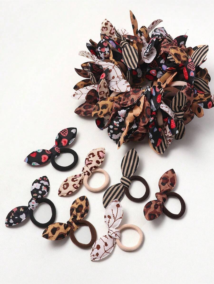 20pcs Brown Bunny Ear Hair Scrunchies, Cute & Sweet Niche Daily Versatile Soft Hair Ties, Won't Damage Hair, For Half Up/Side Braids, Hair Accessories