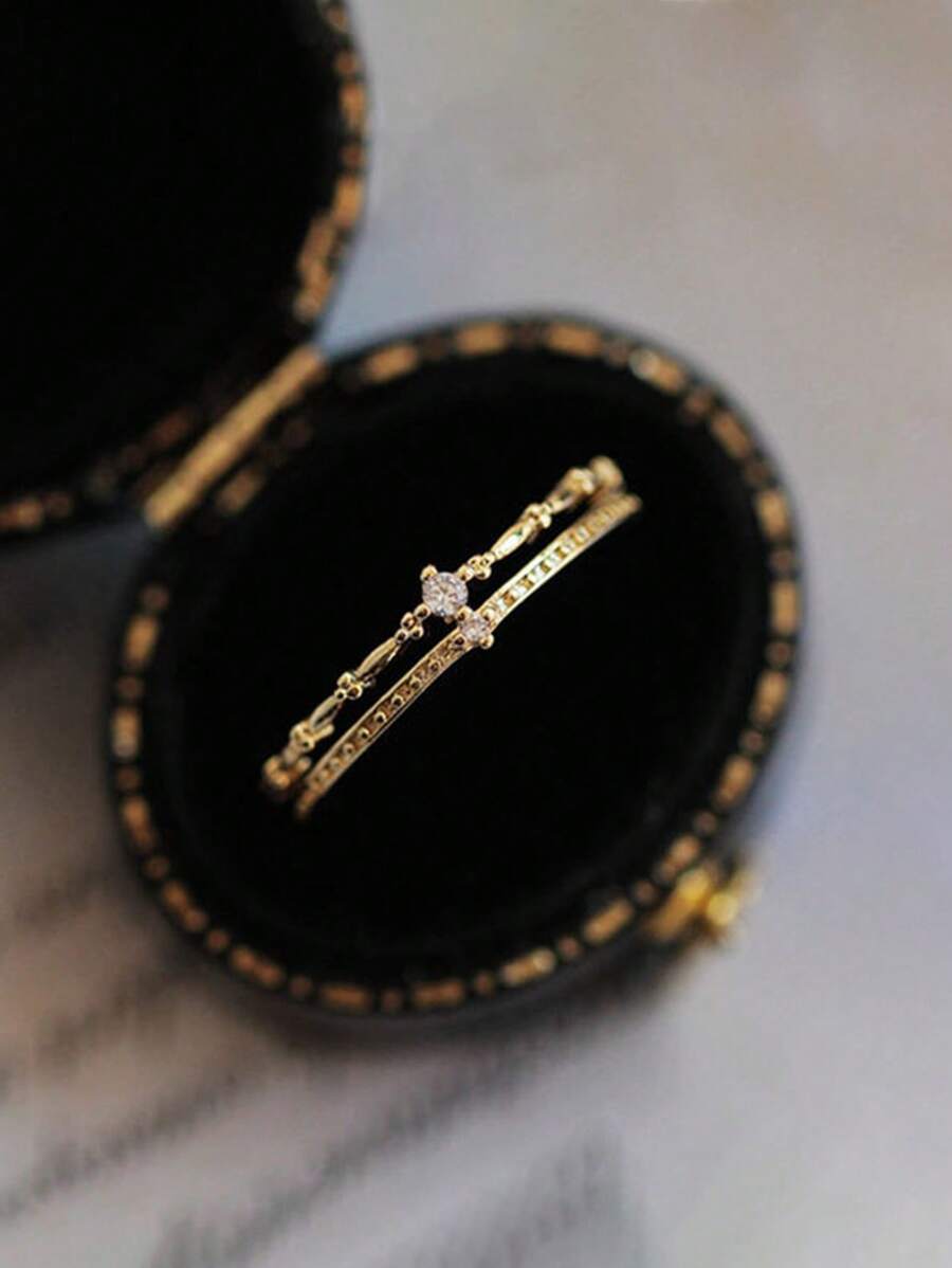GAGAFEEL 1 pieza Anillo de plata de ley S925 Anillo para el dedo medio exquisito de doble capa Anillos de zirconia vintage Joyería regalo para mujeres