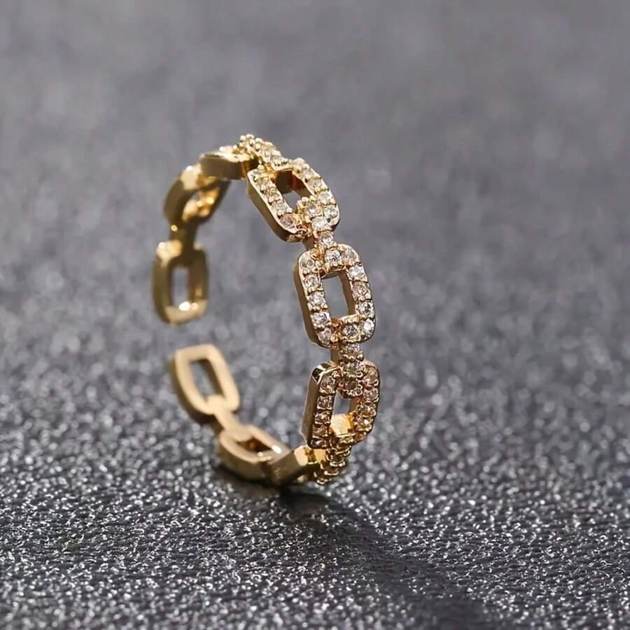 Adjustable Fashion Simple Ring Design For Women, Creative Hollow Splicing Synthetic Zirconia Stone Jewelry Gift For Party, Memorial Occasion