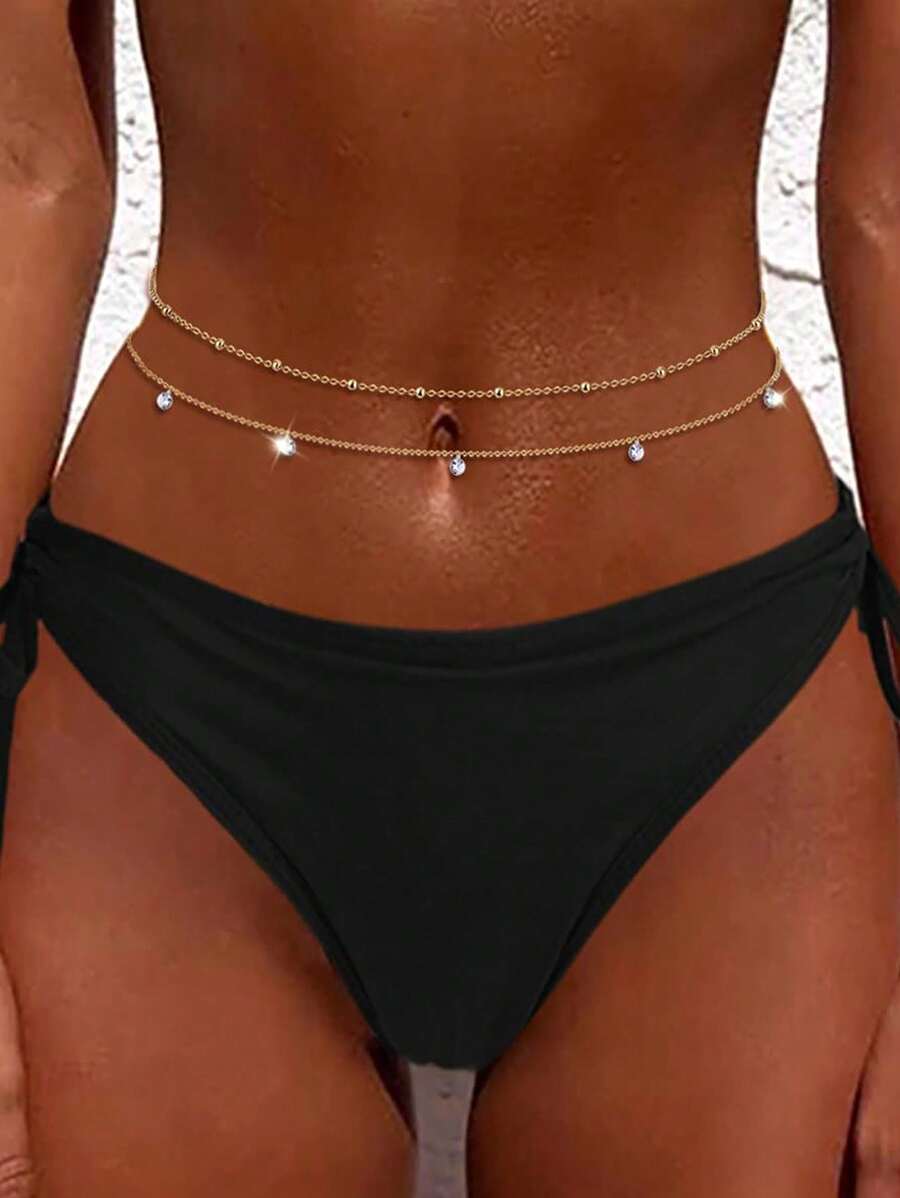 Modischer europäischer und amerikanischer Stil einfache sexy transparente Kristall Taillen-Kette, hochwertige doppellagige Kristall Taillen-Kette für Frauen