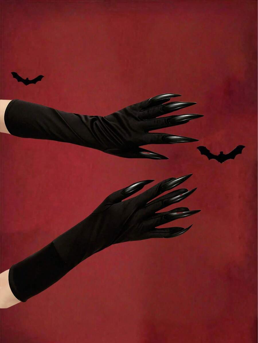 4 Peças Luvas de Bruxa Pretas de Unhas Longas para Fantasia de Halloween, Acessórios de Cosplay, Decoração Doméstica, Decoração de Halloween, Decoração de Outono, Decoração de Quarto, Decoração de Outono