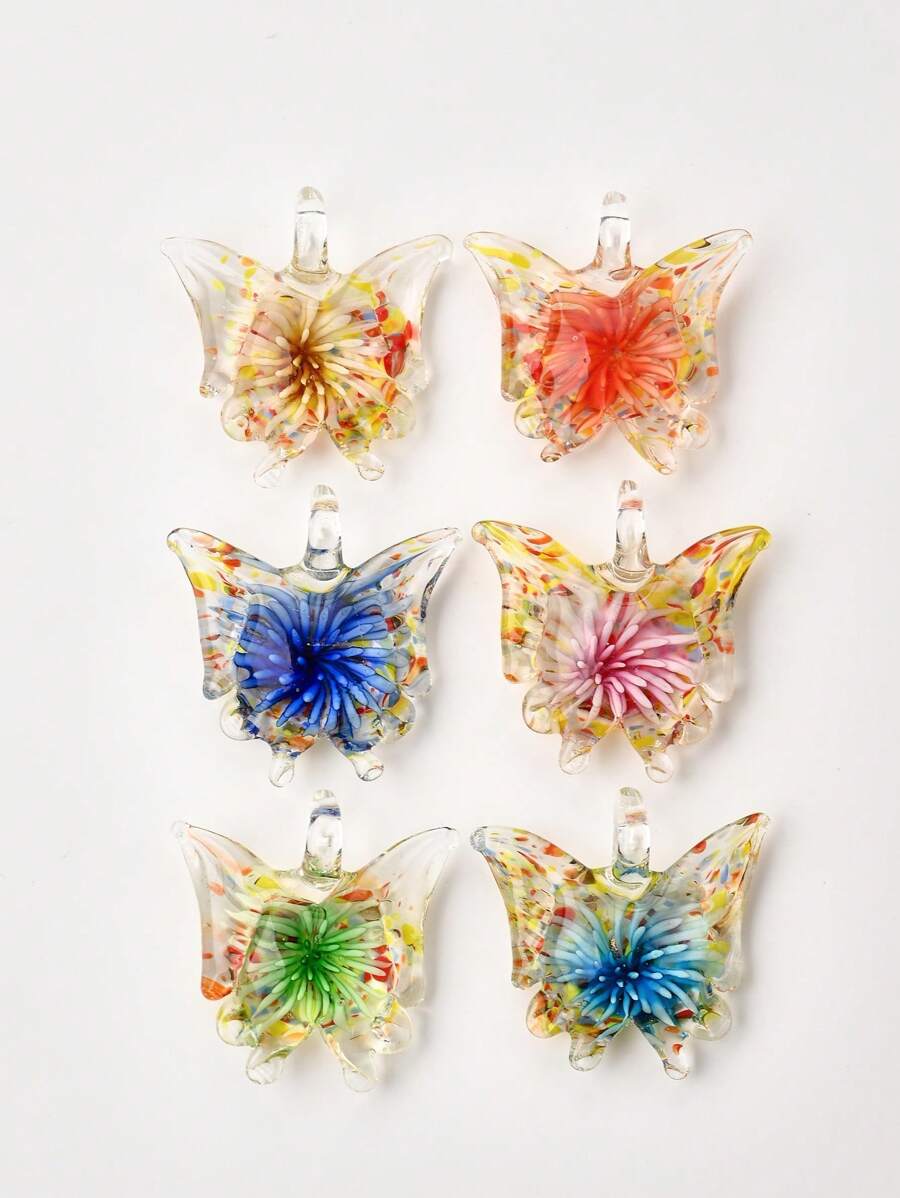 1/6 piezas Decoración aleatoria multicolor de cerámica esmaltada pintada a mano con margaritas y mariposas, adecuada para manualidades de joyería, colgantes, collares, aretes, llaveros, cadenas de teléfono, regalo para familia, parejas y amigos