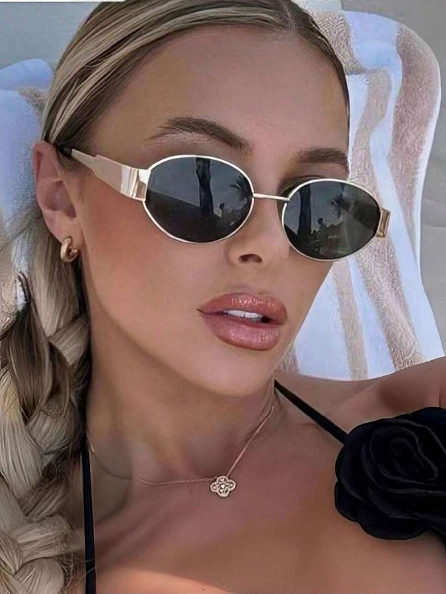 1 Stück Vintage ovale Modebrillen für Frauen mit kleinem Metallrahmen, modische Brillen für Damen, Strandaccessoires für Frauen, Brillen, Sonnenbrillen-Basics für Herbst-Winter-Damenoutfits, Business-Casual-Geschenke