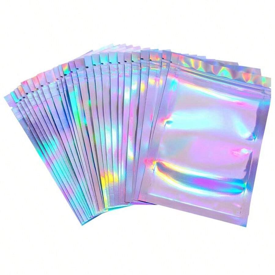 20 sacos de embalagem holográficos reutilizáveis, sacos de plástico coloridos fofos com zíper hermético, sacos holográficos para armazenamento de alimentos, joias, pequenas empresas