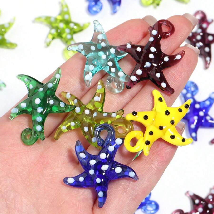 3pcs Colorful Glazed 3D Polka Dot Starfish Pendant, Suitable For DIY Necklace, Bracelet, Earring, Keychain Jewelry Making Supplies
