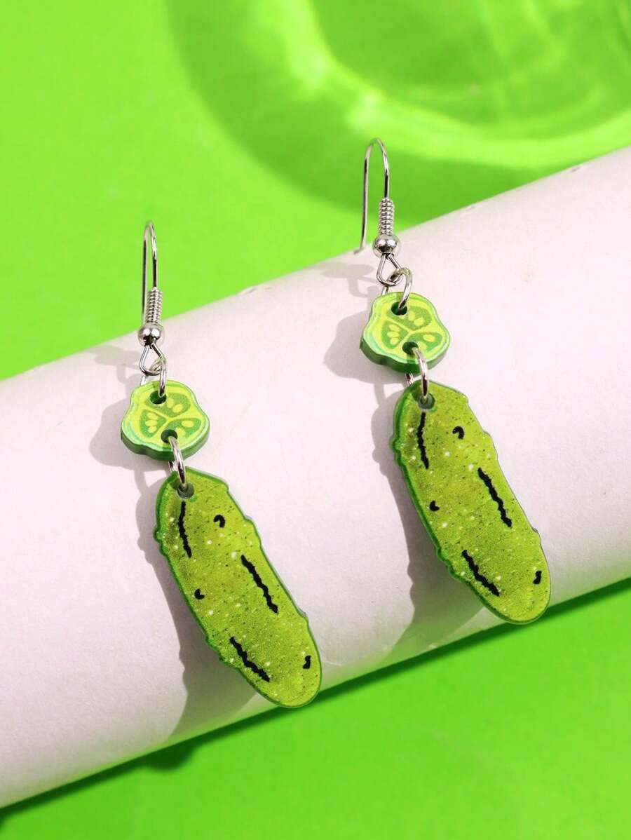 1 par de pendientes personalizados con diseño peculiar de pepino verde de acrílico, joyería de moda para mujeres, adecuado para atuendos diarios y fiestas