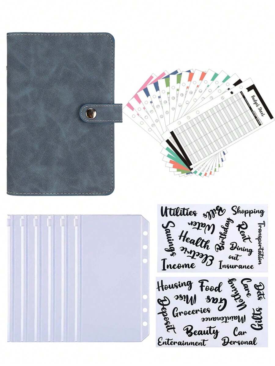 A6 Soft Leather Snap Loose-Leaf Binder Wallet With Cash Envelopes, Pockets For Budget Planning, Travel Finance, Expense Tracker, Journal, Diary Planner,Back To School,School Supplies