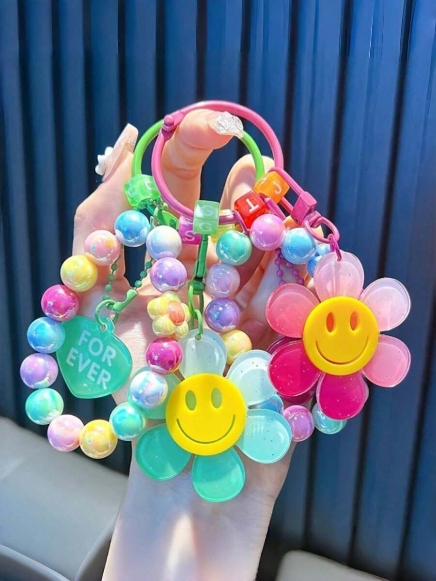 1 Stück modischer Sonnenblumen-Schlüsselanhänger in Dopamin-inspirierten Bonbonfarben - Acryl-Perlen-Anhänger für Auto & Tasche, perfektes Geschenk für Frauen