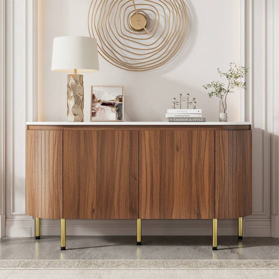 Sairedel Credenza moderna ad arco con ripiani regolabili e gambe in metallo, ideale per soggiorno e sala da pranzo (noce)