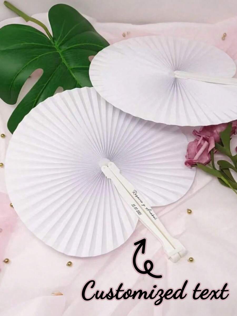 Personnalisation 1/10/15 pièces Éventails en papier blanc pliants à main ronds avec poignée en plastique. Éventails en papier pliants, accessoires manuels pour fête, mariage et décoration de maison