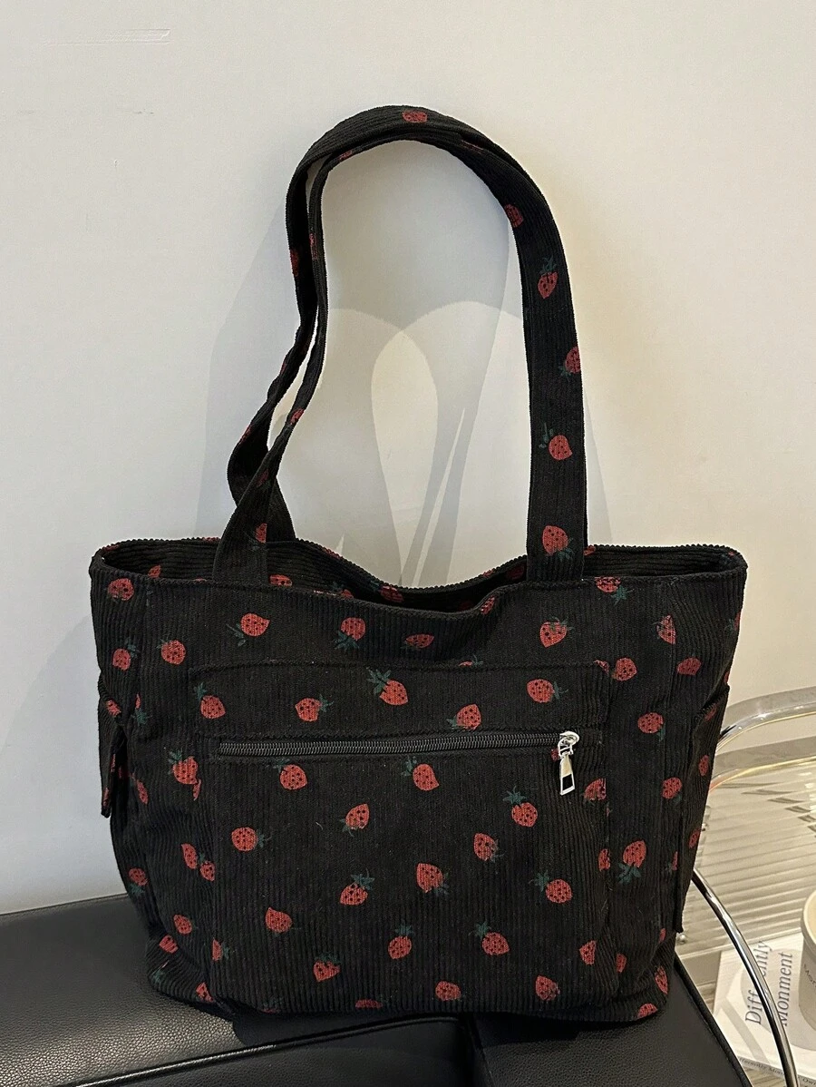 1 Fashionable Contrasting Color Bow Printed Shoulder Bag, Simple And Lightweight, Multiple Pockets, Single Shoulder Tote Bag