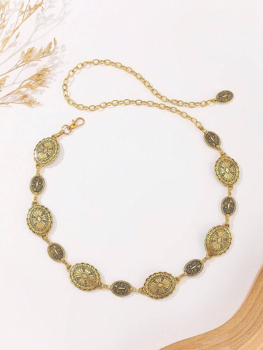 1pc Women's Fashionable Metal Body Jewelry Waist Chain, Vintage Bohemian Style, Suitable For Dresses And Suits