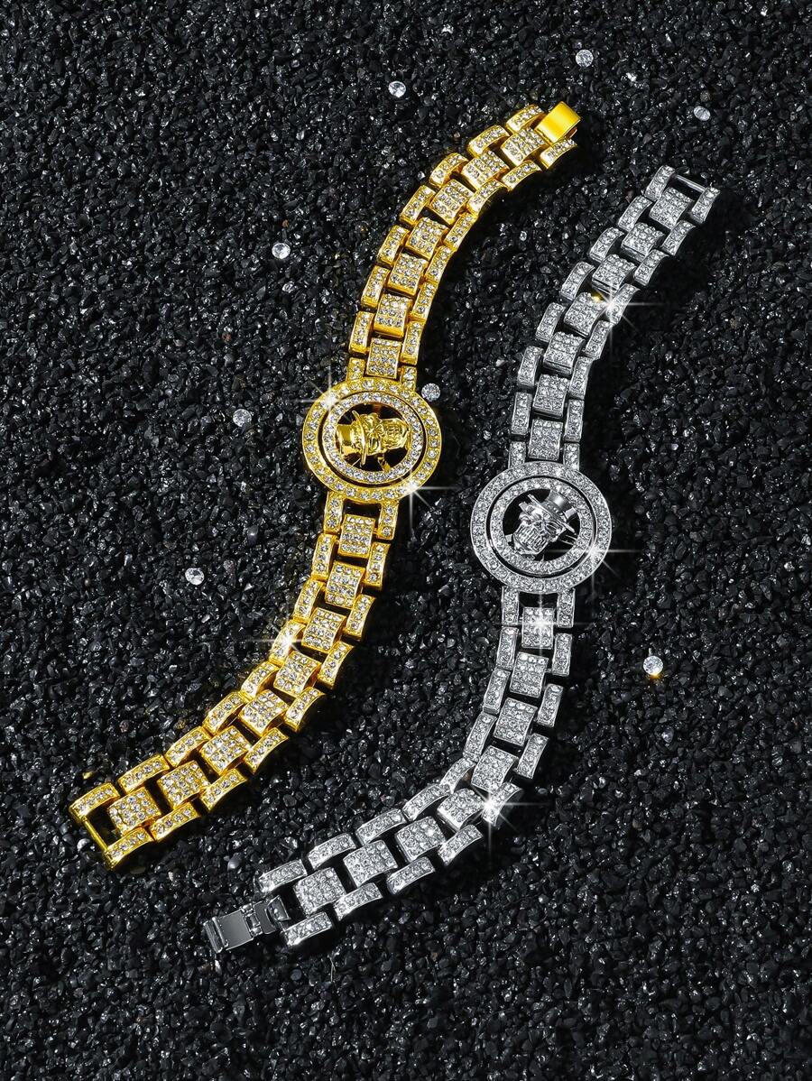 1 pièce Bracelet style hip-hop homme avec crâne orné de strass rotatif