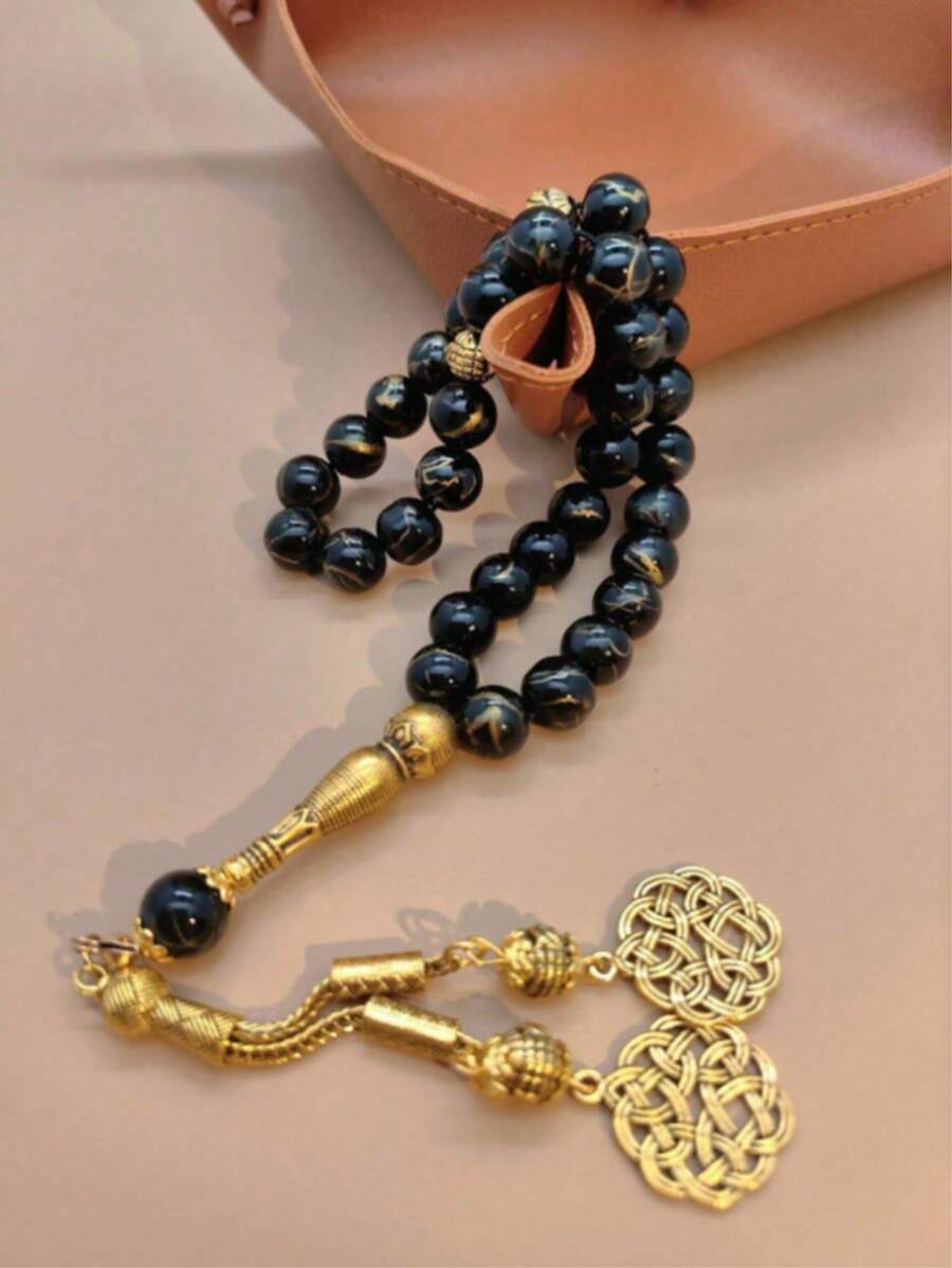 New 33pcs 10mm Gold Glass Bead Rosary Beads, Muslim Prayer Beads Tasbih For Daily Prayer & Ritual