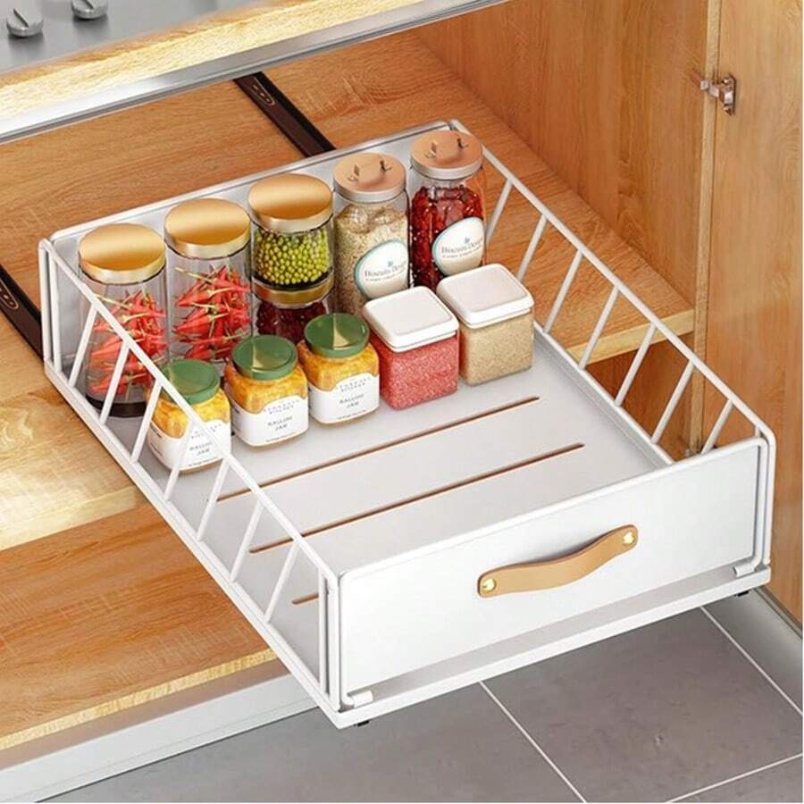 Cassetto Telescopico, Ripiani per Cassetti Estraibili per Armadio da Cucina, Cassetto Scorrevole Estensibile Estraibile con Maniglia (Bianco, 40 Profondità x 40 Larghezza x 16 Altezza cm)