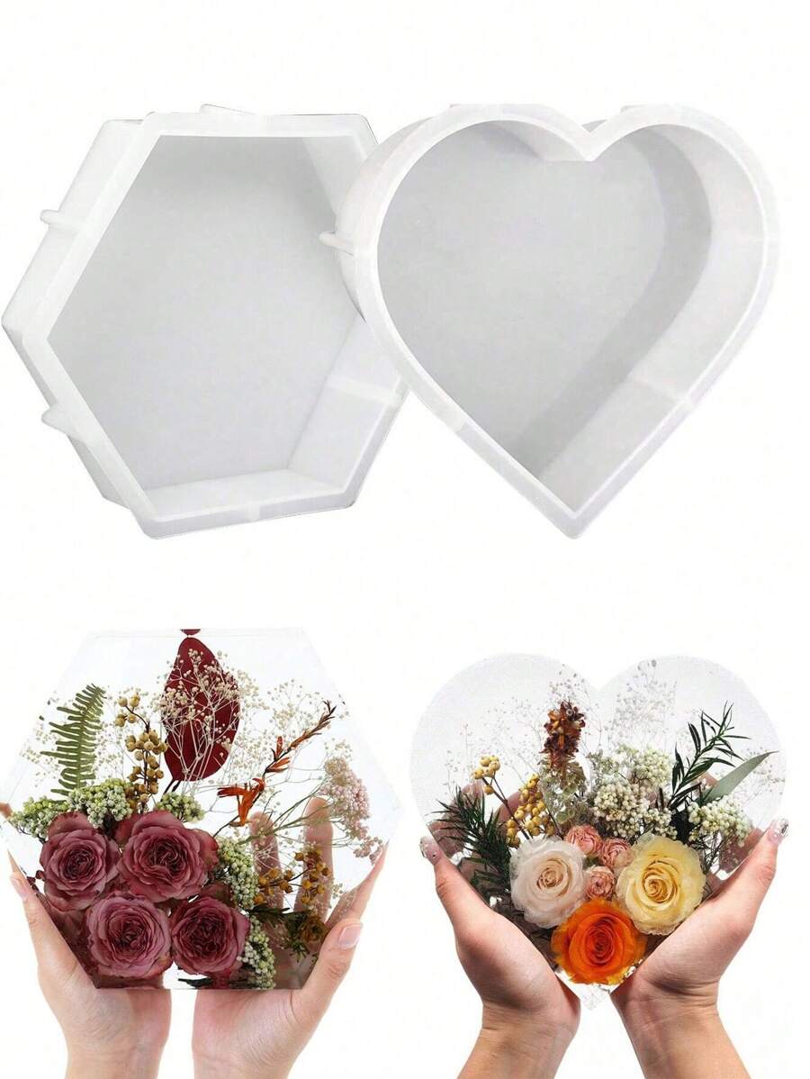 1/2 pièces Moule en résine silicone en forme de cœur hexagonal de grande taille. Moule artisanal pour la décoration de la maison, les bijoux, les cadeaux faits maison. Convient pour le livre, l'oreiller, la cristallerie, l'artisanat en résine époxy.