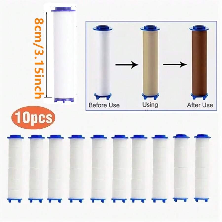 10 cartuchos de filtro para chuveiro - Água mais limpa e saudável, branco, impurezas de microssedimentos filtradas, adequado para chuveiros comuns, início de uso após 2 dias, água limpa e sem ferrugem, filtro de água para chuveiro | Design transparente | Cartucho de filtro de sedimentos