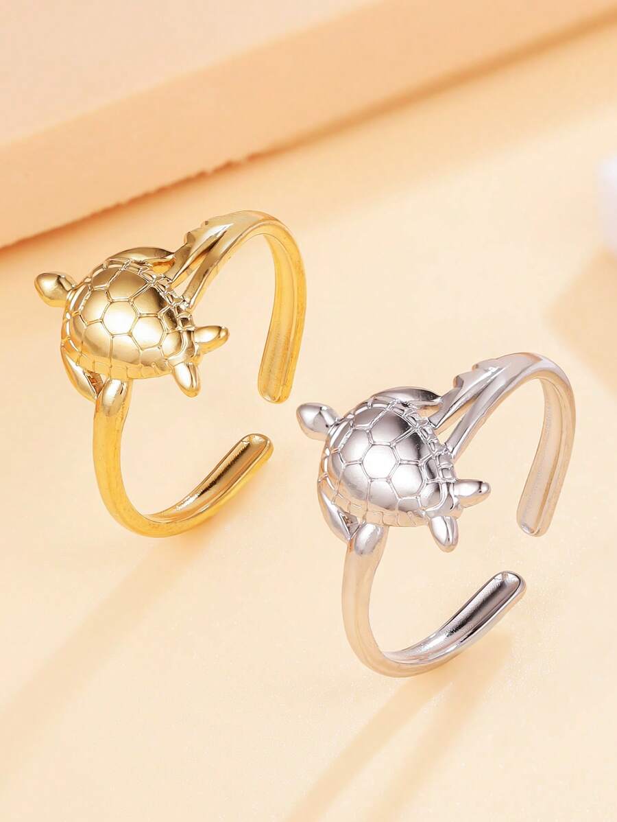 1pc Bohemian Ocean Series Sea Turtle Openable Stainless Steel Ring, Casual Beach Resort Style Animal Ring, 18K Gold Plated No Fading Ring For Women, Holiday Wear