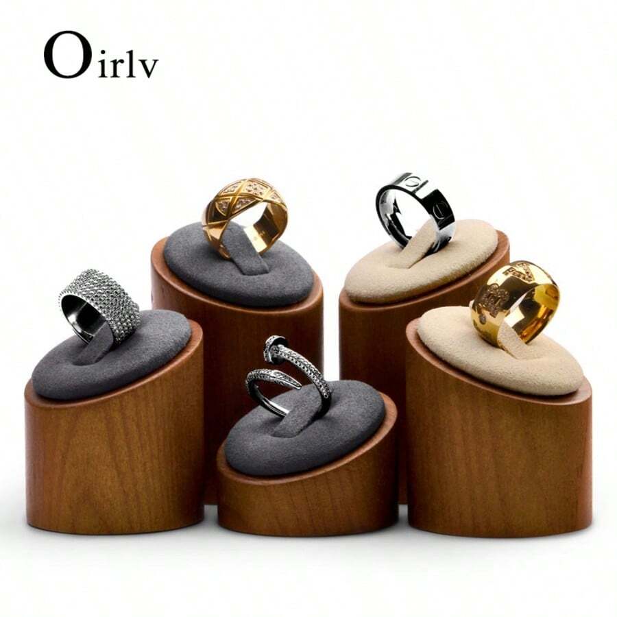 Oirlv 3 PiecesSolid Wood Bevel Ring Display Stand Retro Ring Display Stand Window Display Props Microfiber Ring Holder