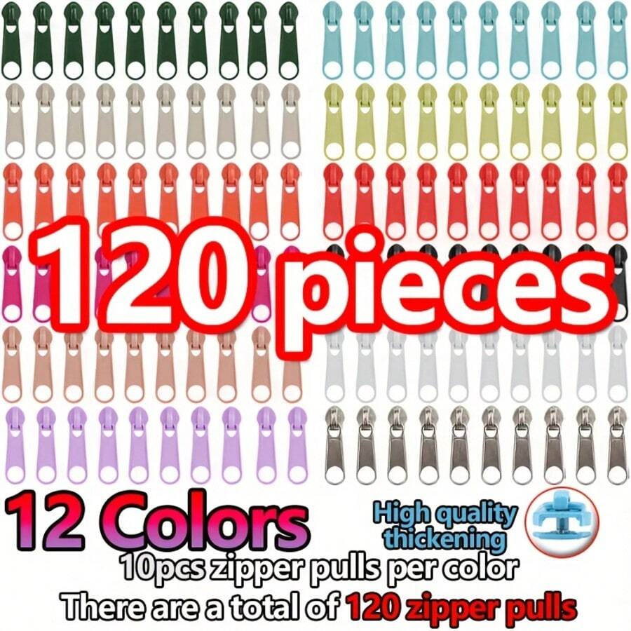 120pcs Vibrant Zinc Alloy Zipper Pulls - Sturdy Metal Slider Tabs For DIY Jewelry Making & Crafts