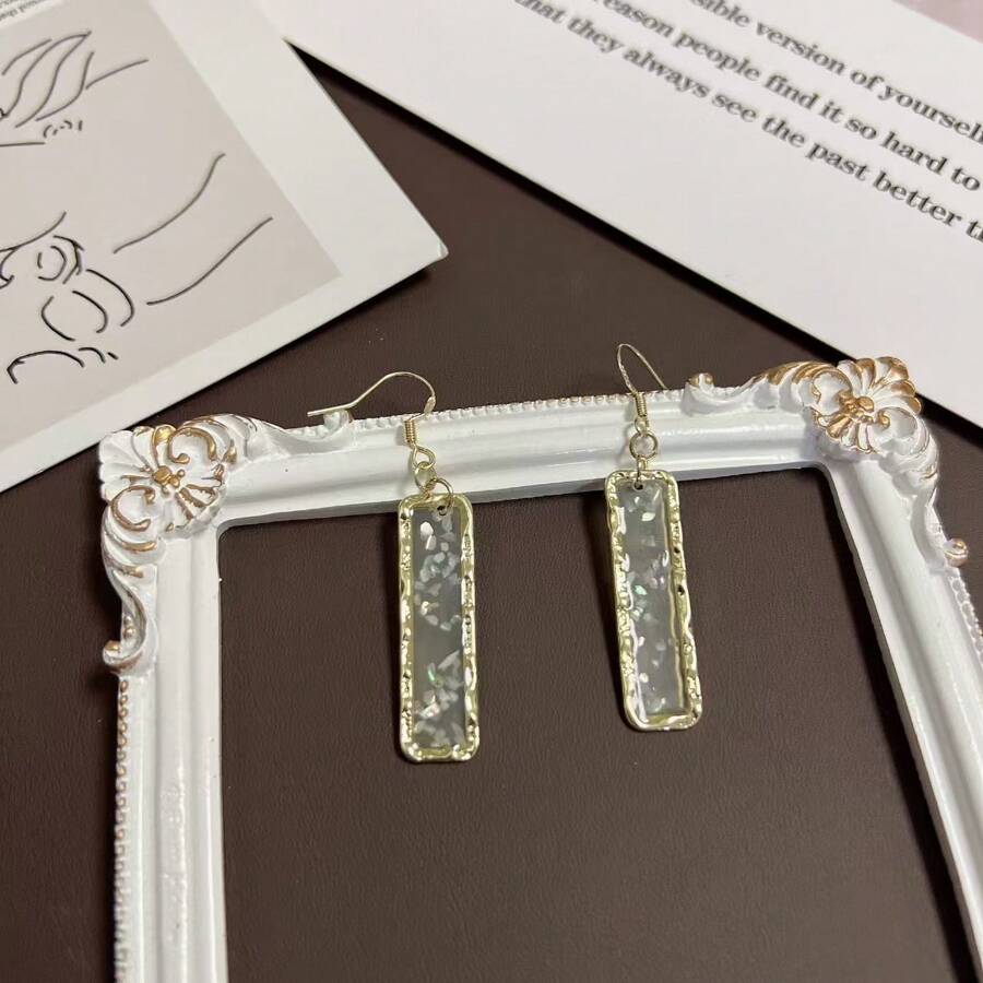 1pair New Design Shell Decor Transparent Acrylic Geometric Gold Plated Square Pendant Drop Earrings For Women Daily Jewelry