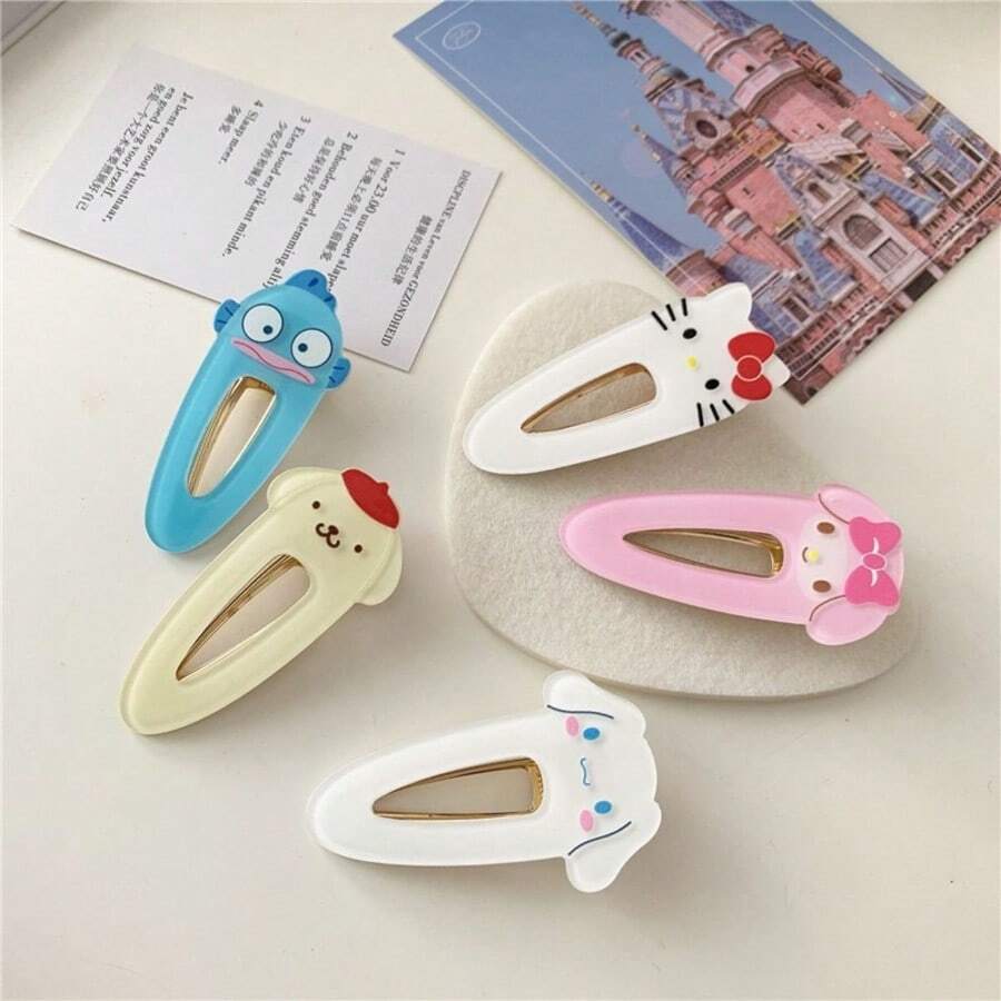 Sanrio 2pcs Cute Cartoon Sanrio Kitty Cat & ABC Resin Anti-Slip Strong Clips, Sweet Korean Style Girl, Big Size Hair Clips, Ideal For Girlfriend, Birthday, Christmas Gifts, Daily Essential