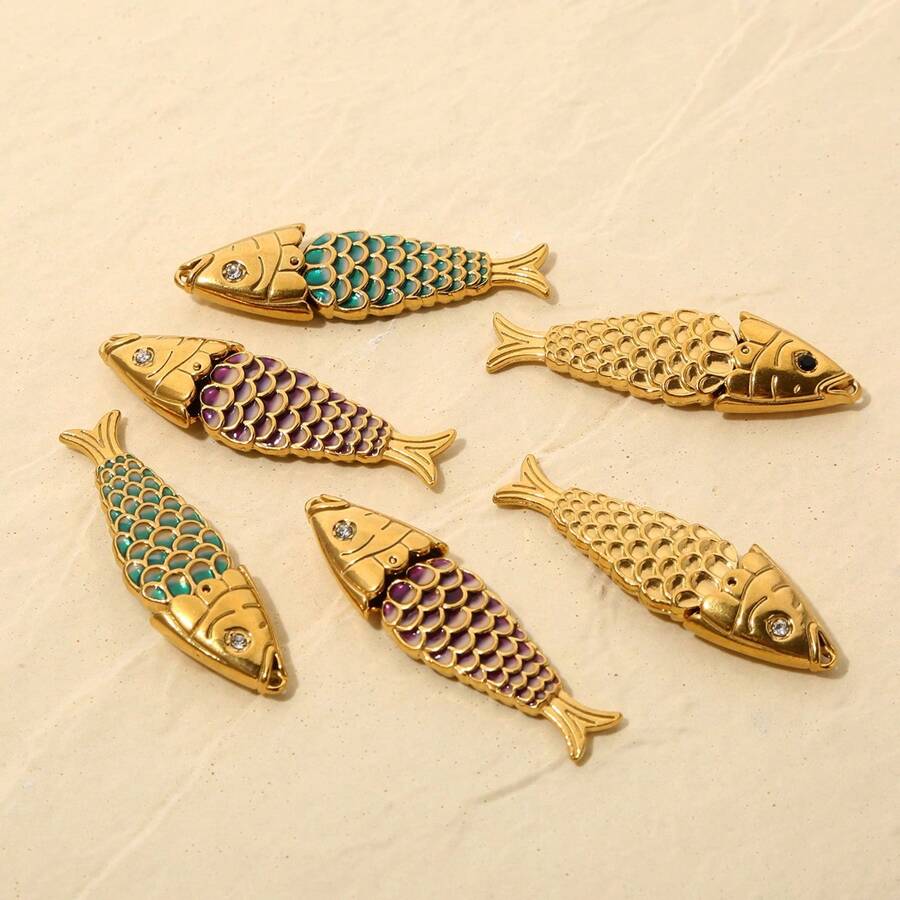 1 Piece 304 Stainless Steel Small Fish Dry Movable Pendant Earrings, 18K Gold Plating, Women's Daily Party Wear DIY Jewellery Accessories Fashion Pendant