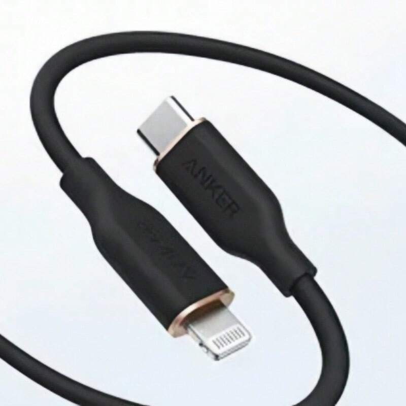 anker كابل شحن سريع معتمد من Apple MFi A866، قوي ومقاوم للانحناء، كابل شحن مضاد للكسر، لا يسبب ضررًا للهواتف المحمولة، أسود