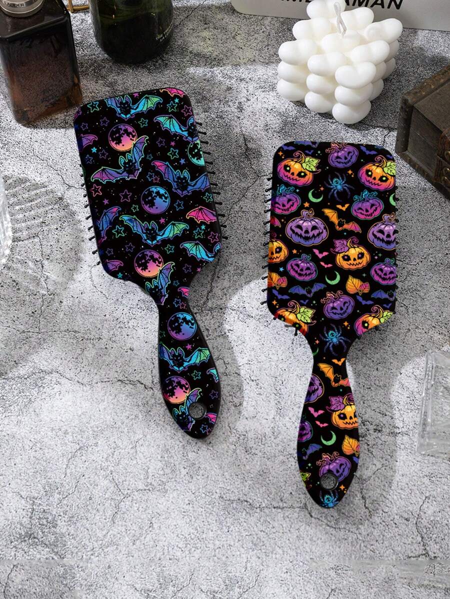1 buc pieptene unic cu pernă colorată de Halloween cu păianjen, dovleac, model de craniu, fabricat din nailon, potrivit pentru toate anotimpurile, coafare păr, chestii de păr, pieptene de păr, accesorii de păr, kit de coafare păr, kit de scule pentru păr, set de coafare