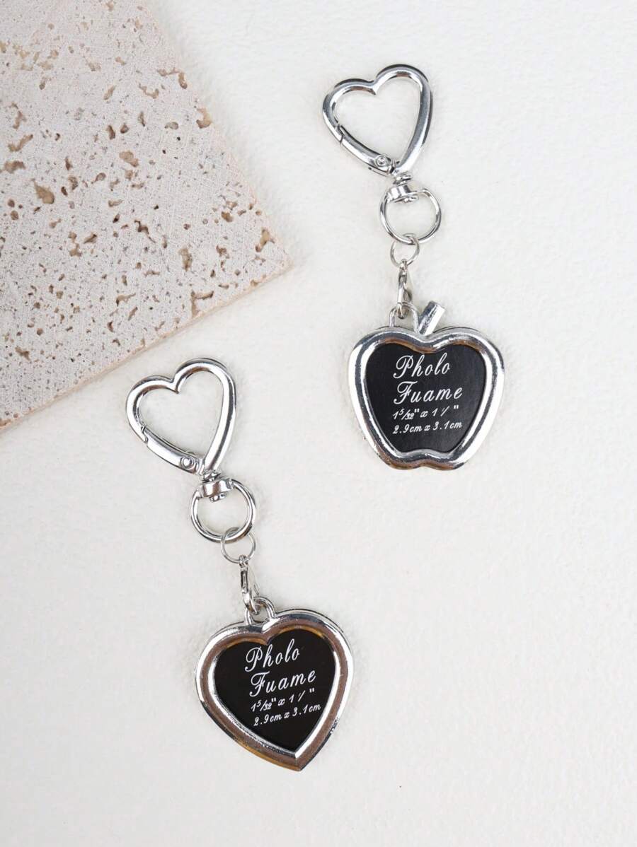 1pc Unisex Apple Heart Shaped Key Chain, Photo Frame Keyring, Personalized Couple's Memorabilia, Bag Pendant