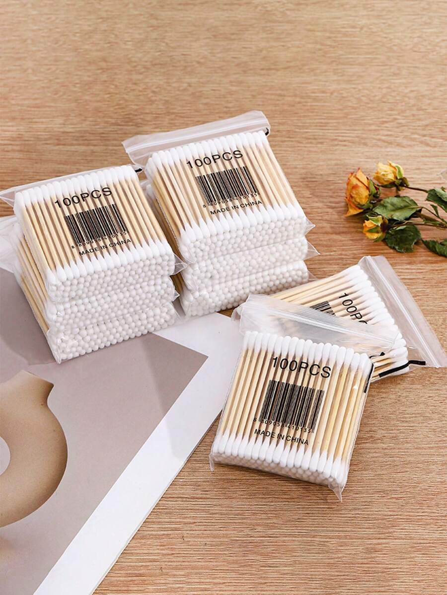 1000/500/200/100pcs Double-Ended Cotton Swabs - Unscented, Low Allergen, Suitable For Ear And Makeup Cleaning, Personal Care And Household, Multipurpose Cotton Swabs, Essential For Christmas And Halloween