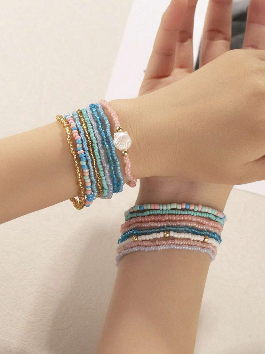 17 peças pulseiras empilháveis de miçangas de vidro estilo boêmio para mulheres