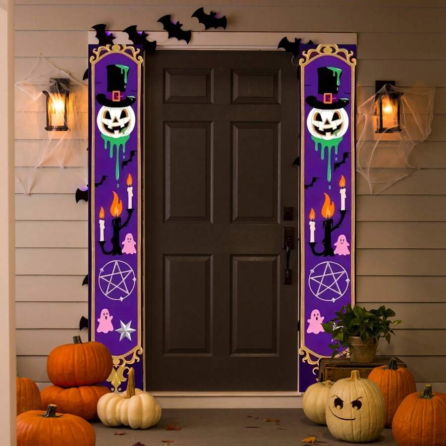 1pc Cartoon Halloween Couplet, Cartoon Ghost Pumpkin Pattern Couplet, Suitable For Halloween Party, Festival Party, Home Decoration, Best For Halloween Decoration
