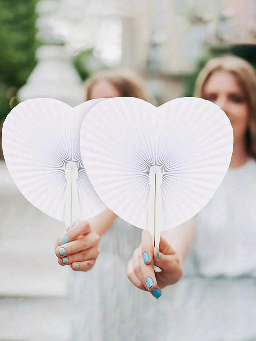 10 pièces/20 pièces/30 pièces/40 pièces/5 pièces/1 pièce Éventail pliant en papier en forme de cœur blanc pour mariages et voyages