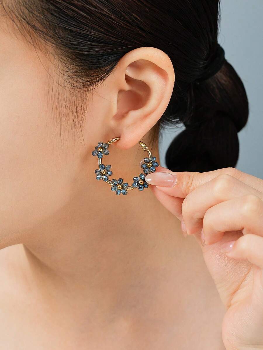 1 Pair Boho Stainless Steel Gold Plated Colorful Flower Earrings, Suitable For Women Daily/Beach/Party/Festival