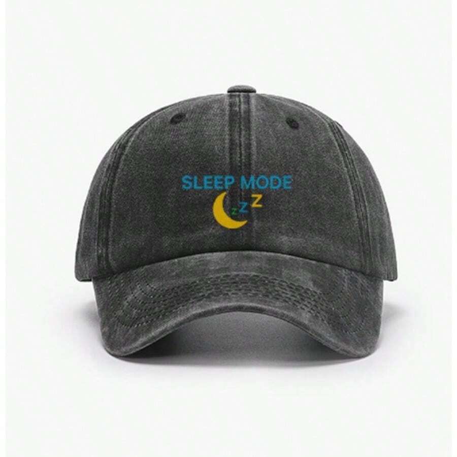 Vintage Washed Cap With "SLEEP MODE" And Moon Design | Chill Streetwear Hat For Lazy Days & Sunny Afternoons
