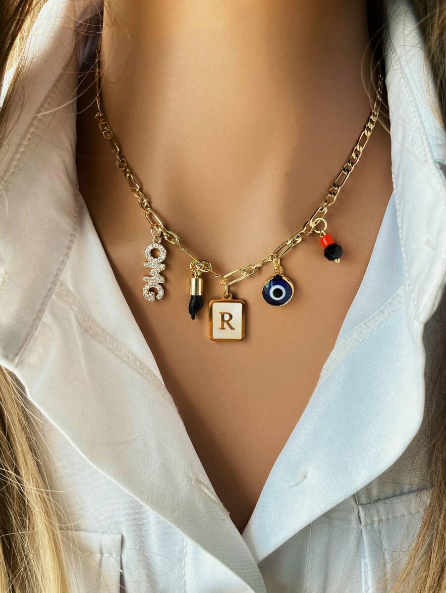 1 pieza Colgante con inicial de mujer con múltiples colgantes y colgantes con letras, con un estilo único y distintivo, adecuado para usar en fiestas o festivales