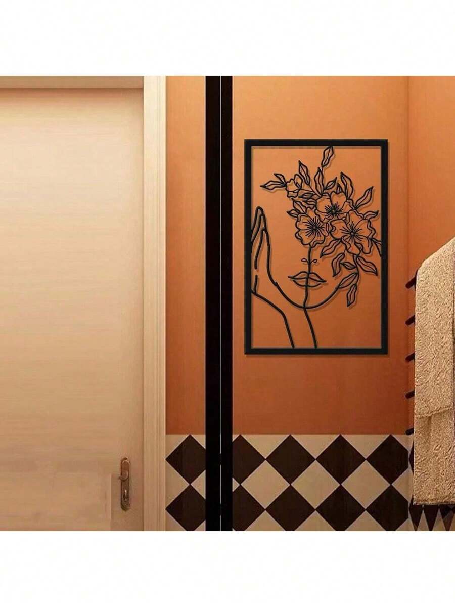 1pc 30*45cm Abstract Woman Line Pattern Metal Decorative Wall Art Hanging, Personalized Art Wall Decor, Suitable For Home, Living Room, Dining Room, Bedroom, Bathroom, Valentine's Day Gift