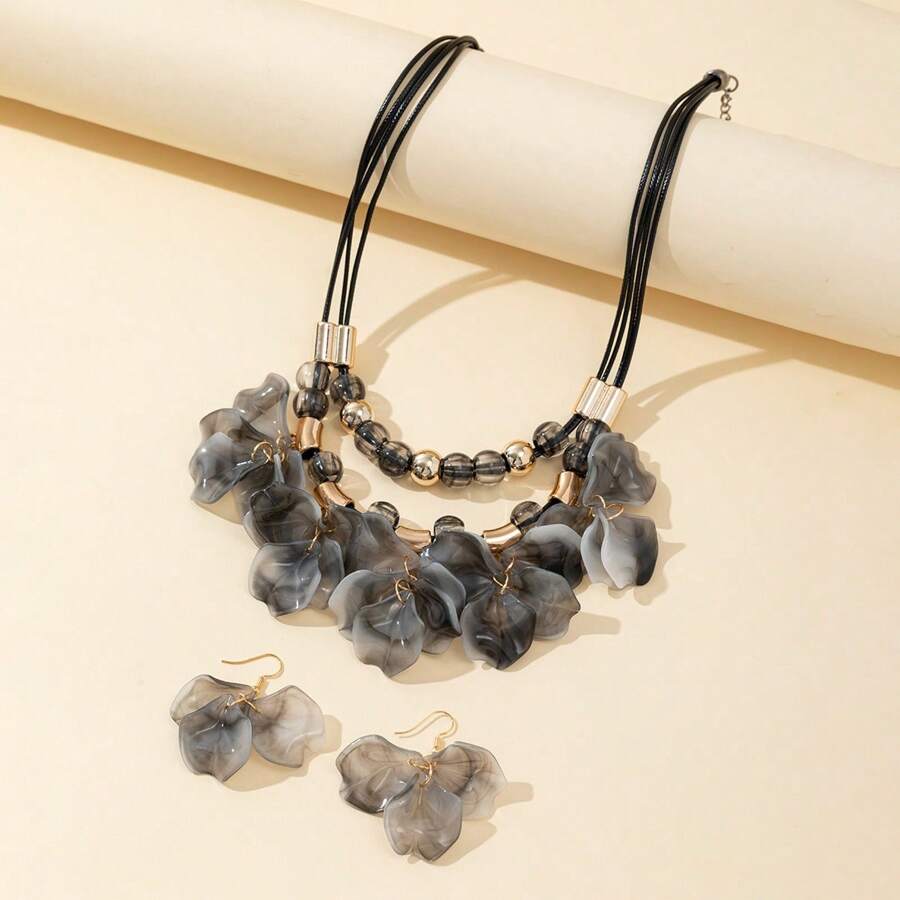 1 Set Bohemian Style Fashion Shell Pearl Necklace & Earrings Set, Delicate And Suitable For Women's Daily Outfit
