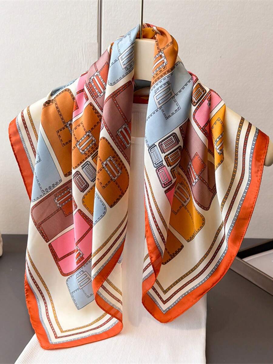1 Stück Halstuch mit buntem geometrischem Muster aus Seide, kleines quadratisches Nickituch/Stirnband für Frauen