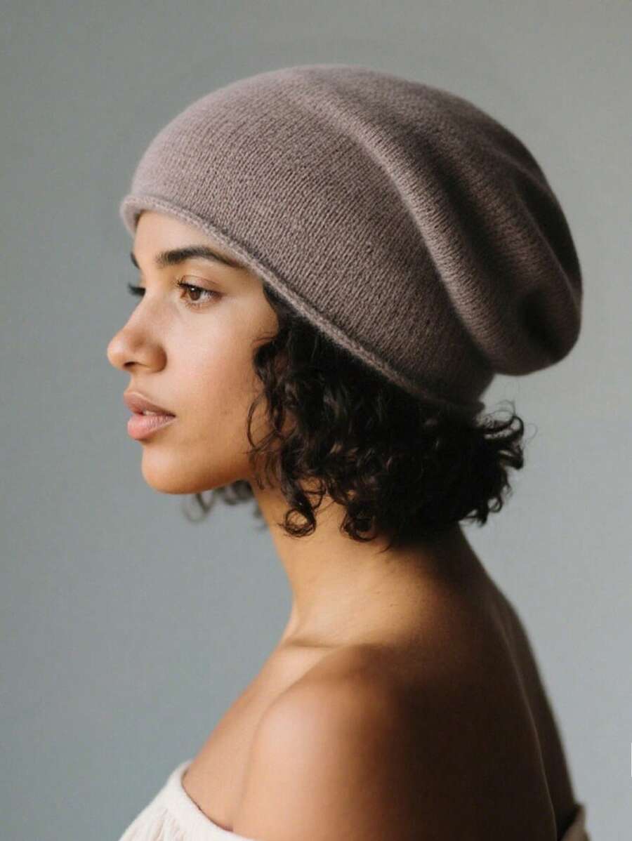1pc Solid Color Slouchy Knit Beanie Hat For Women Winter Soft Warm Ladies Laightweight Slouch Knitted Skull Beanies Cap,Beanie,Beanies,Crochet Hat