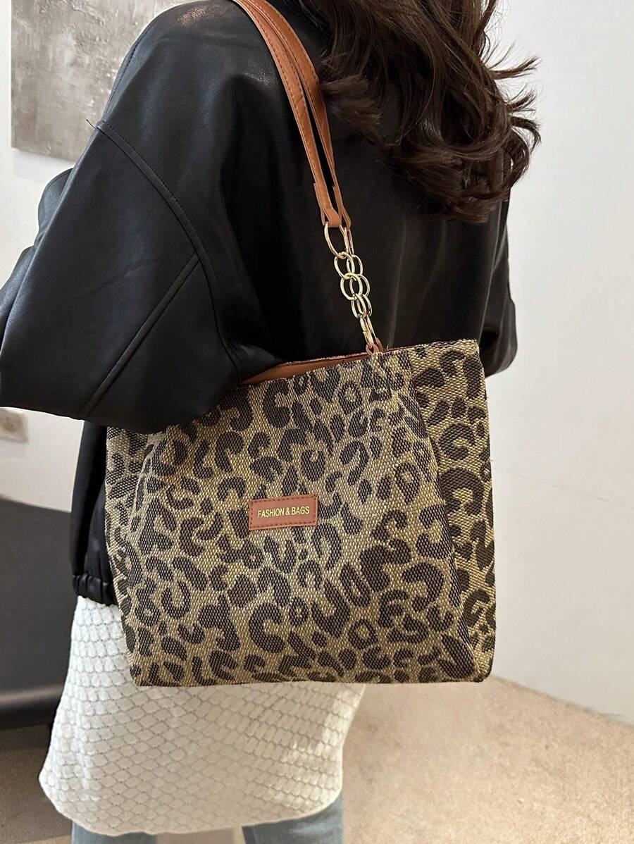 Bolso de mano a rayas de moda - Bolso de hombro de gran capacidad para mujer - Bolso de tote con cremallera para uso diario, con correa de tote de cadena metálica