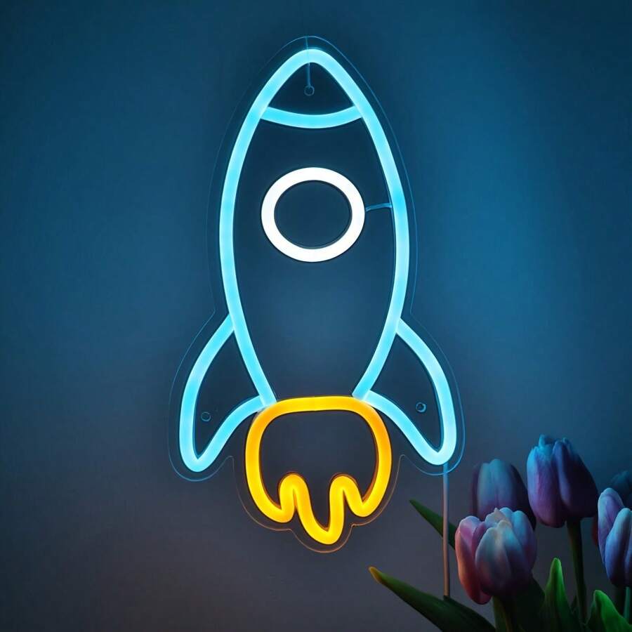 1pc Space-Themed Rocket Neon Sign - Vibrant LED Wall Art With Planets & Stars, USB-Powered Wall-Mounted Decor For Home, Bar, Bedroom, Office, Gaming Room, For Man Cave - Unique Sci-Fi Gift, 16.7cm X 29cm, Space Room Decor