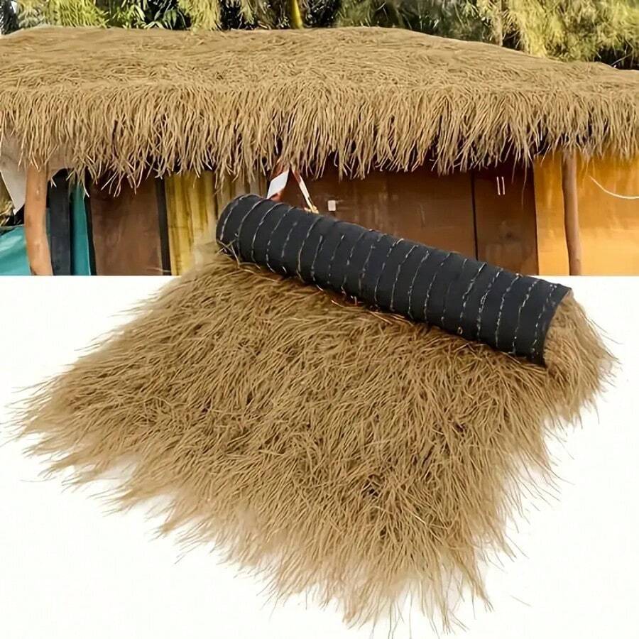 Synthetic Thatch Rolls - Plastic Artificial Mexican Palm Roof Thatch, PE Thatch Carpet, Suitable For Patio, Garden, Gazebo And Landscape Wall Decor, Durable Synthetic Mexican Palm Thatch Rolls - Durable Polyethylene, UV-Resistant, Suitable For Outdoor Deck, Roof Waterproof Patio Roof - Create A Lush Tropical Oasis, Lawn Alternative