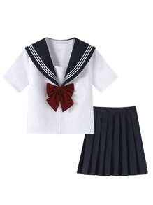 Short Sleeves + H Skirt + Red Scarf