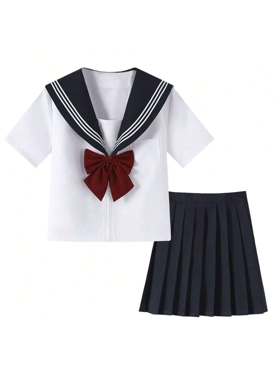 KLFYY Japanese JK Uniform Improved White Three-Piece Hand Clothes Spring And Autumn Long Sleeves Hundred Folds Overcoat